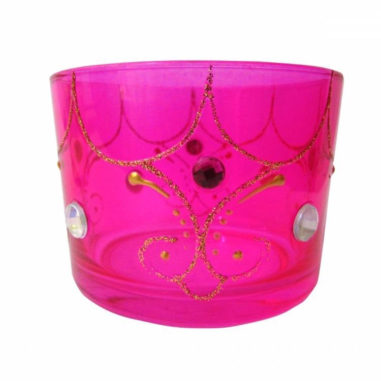 Castiçal de Vidro Decorado 5cm - Rosa