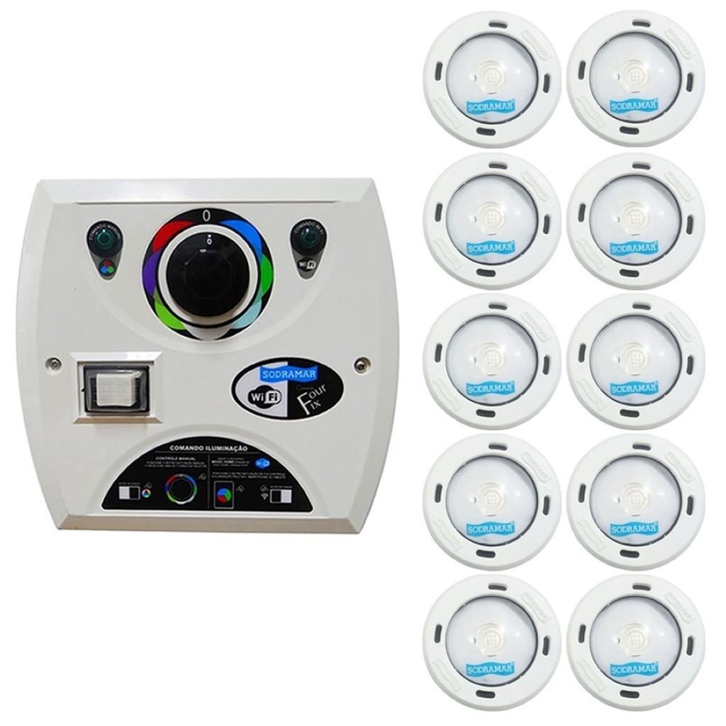 Kit 10 LED Piscina RGB Colorido COB + Central Wifi Sodramar