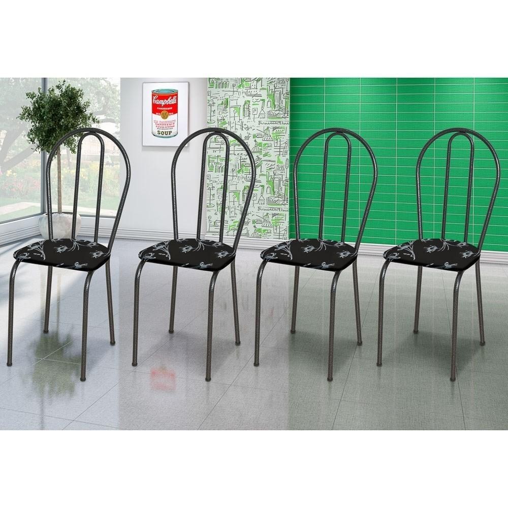 Kit 4 Cadeiras 004 Cromo Preto/Florido - Artefamol em Oferta na Shopee