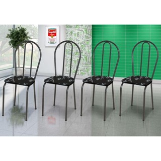Kit 4 Cadeiras 004 Cromo Preto/Florido - Artefamol em Oferta na Shopee