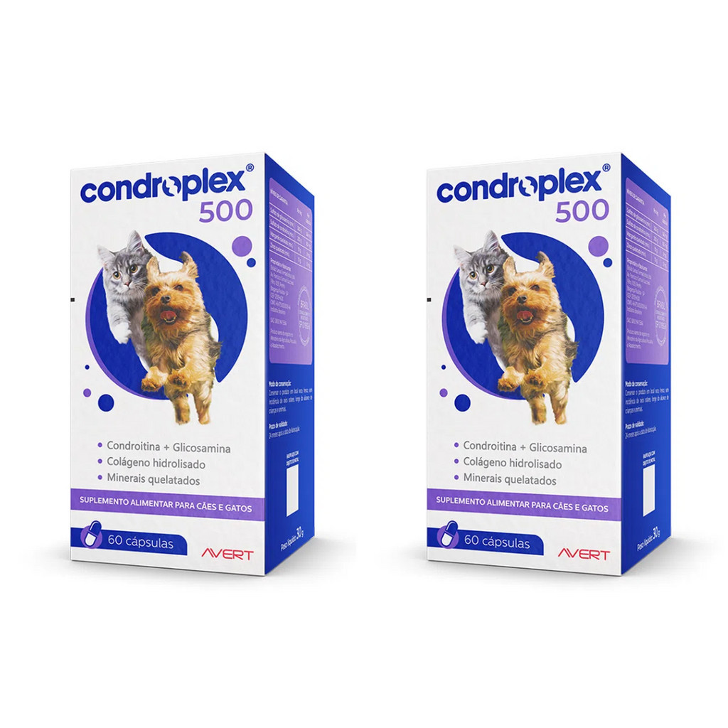 Kit 2 Condroplex 500 Para Cães E Gatos - C/ 60 Cápsulas - Pets