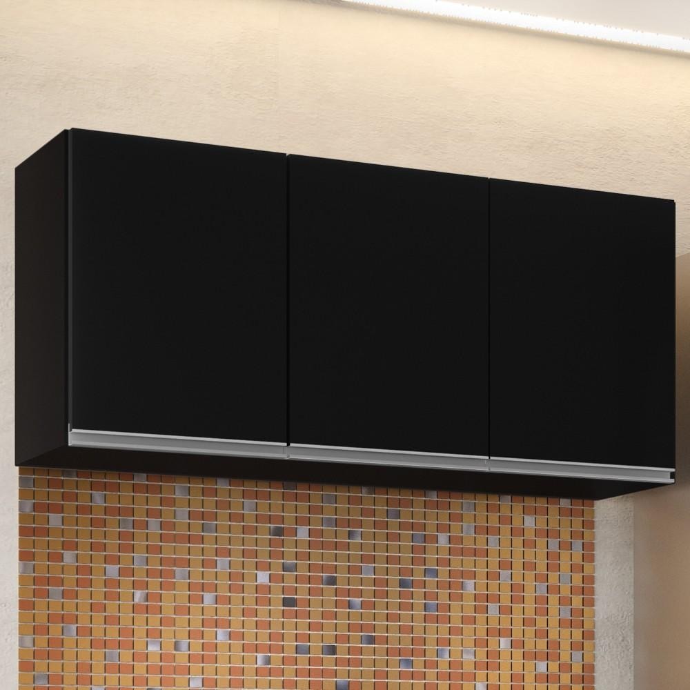 Armário Aéreo de Cozinha 120cm 3 Portas Virgínia Preto - Lumil em Oferta na Shopee