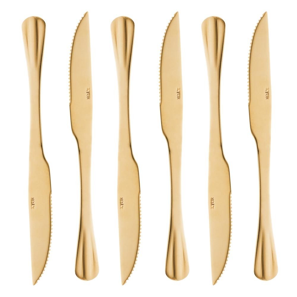 6 Facas de Churrasco Lyor Positano de Aço Inox Dourado 23cm - Home & Living