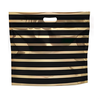 Sacola Metalizada com Zip - 46x43x5cm - Listrado Preto/Dourado - 1 unidade - Cromus em Oferta na Shopee