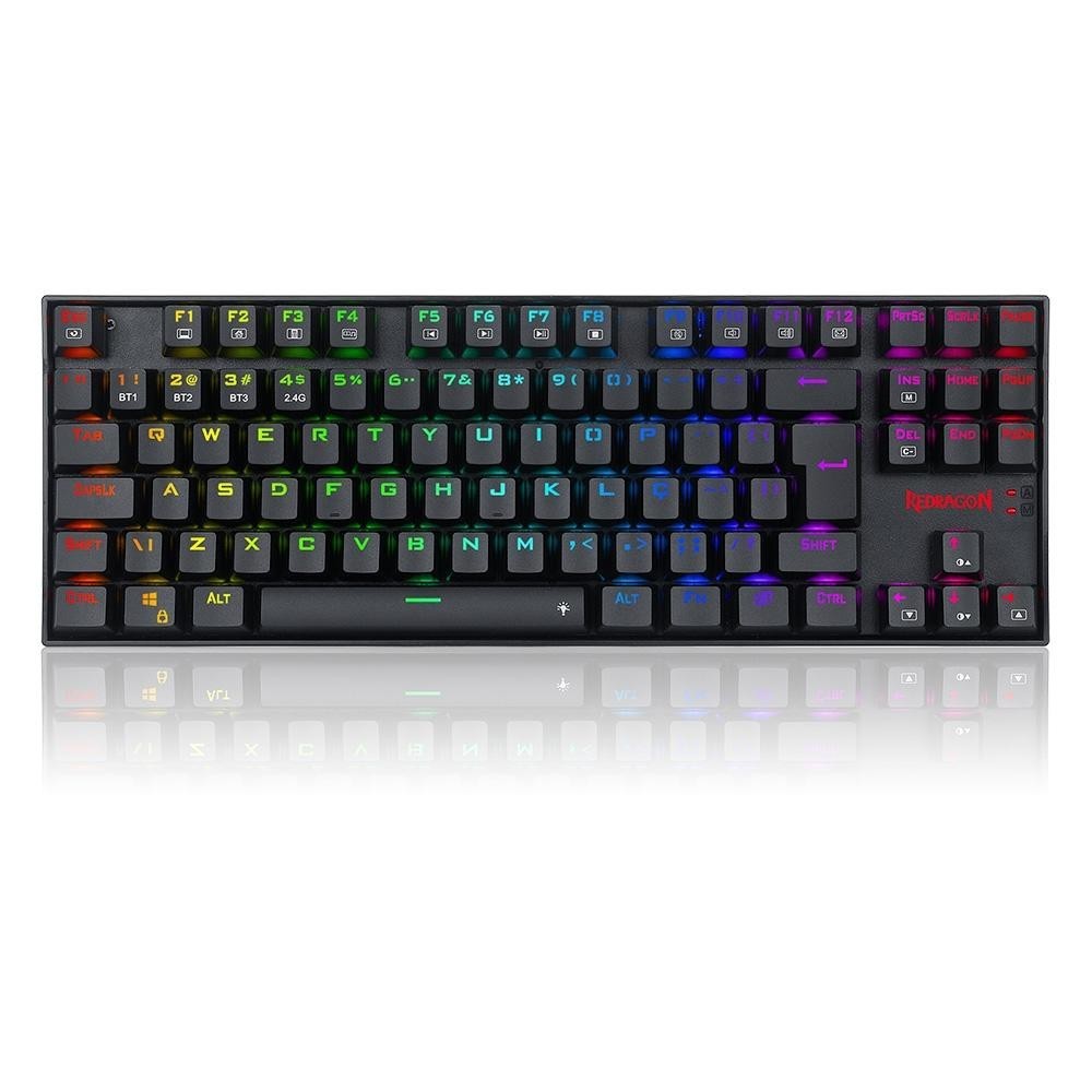 TECLADO MECANICO GAMER KUMARA PRO RGB WIRELESS SWITCH BLUE REDRAGON K552RGB-BRS-B PRETO