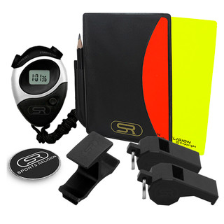 Cartão Arbitro Fluorescente + Porta Cartão c/ Lápis + Moeda SR + Cronometro + 2 Apitos  S.R c/ Dedal universal