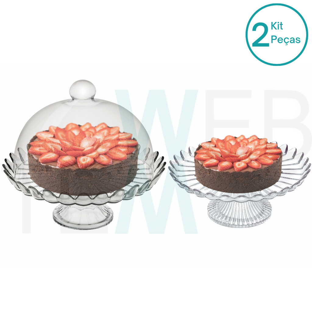 Conjunto Boleira de Vidro Com Pé e Prato para Bolo com Pé Pétalas de Jasmin Vitazza: Prato 32 cm Para Suporte Para Bolo, Doces, Decoração, Mesa Posta Sustentável