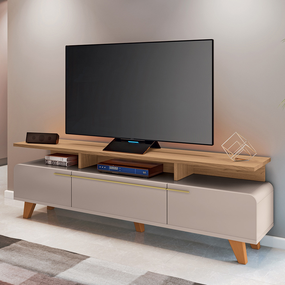Rack Para Sala de Estar TV 70 Pol 200cm Émile B01 Off White Freijó - Lyam Decor em Oferta na Shopee