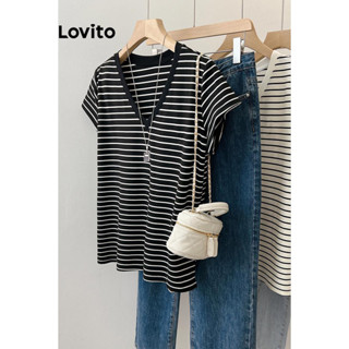 Lovito Camiseta Básica Listrada Casual Para Mulheres LNE40020