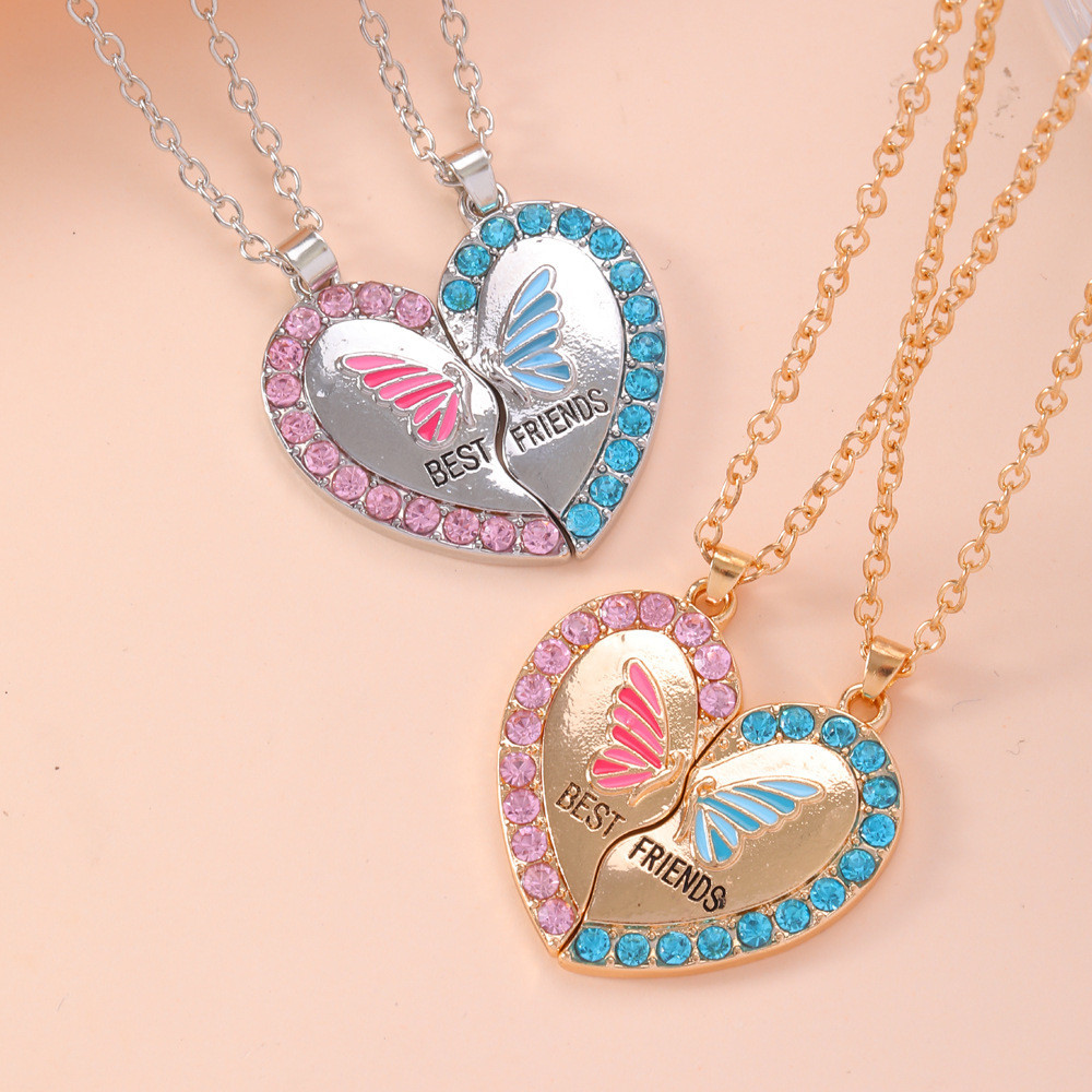 Estoque Pronto Fashion Colares De Borboleta Coração Rhinestone Para Mulheres Melhores Amigos Moda Quebrado Pingente De Costura BFF Jóias Presentes