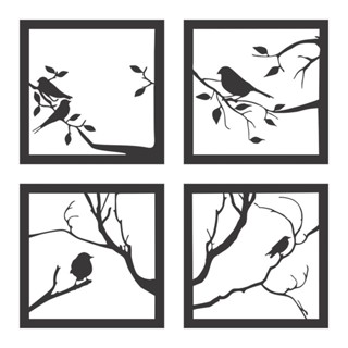 Quadro Decorativo Kit Pássaros MDF Preto Fosco em Oferta na Shopee