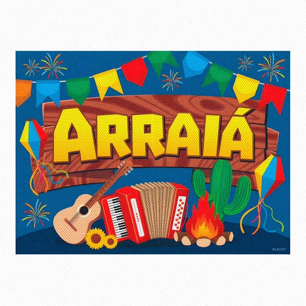 Painel Festa Junina Decoração Arraia com Sanfona Fogueira Fogos Balões 140 cm em Oferta na Shopee