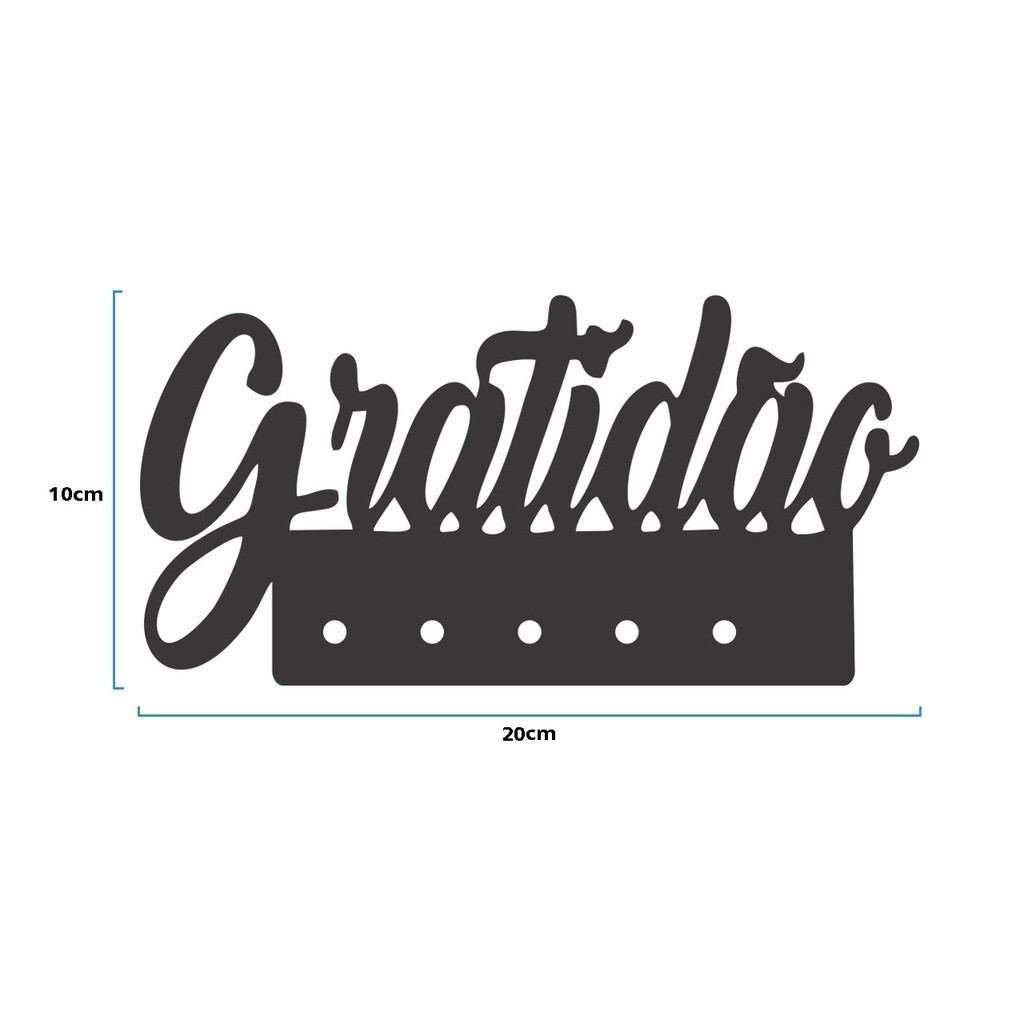 Porta Chaves Porta Chaves Gratidão em Mdf Vazado de 3mm Preto Fosco — imagem 2 de 2