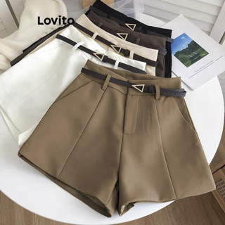 Lovito Shorts Casuais Com Zíper Liso Para Mulheres LNE43028