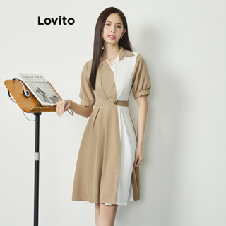 Lovito Vestido Elegante Liso Colorblock Para Mulheres L77ED303
