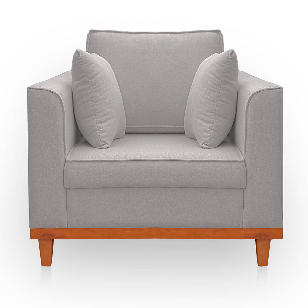 Poltrona Recepção para Sala Confortável Beny Reforçada Linho Cinza Claro