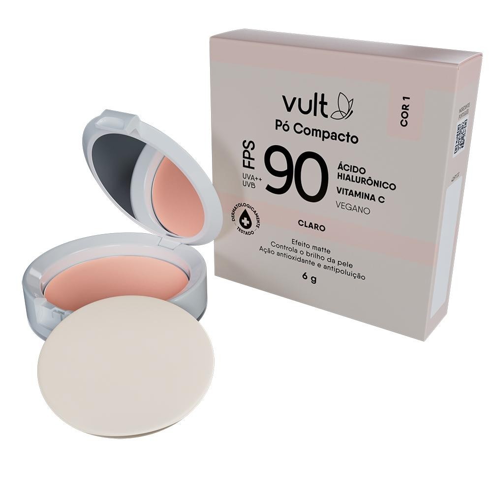 Pó Compacto Facial Vult Claro Cor 1 FPS 90 Vult 6g