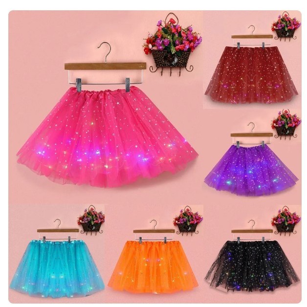 Saia De Tule Tutu Adulto com gliter Colorida Festa Carnaval SEM/COM led