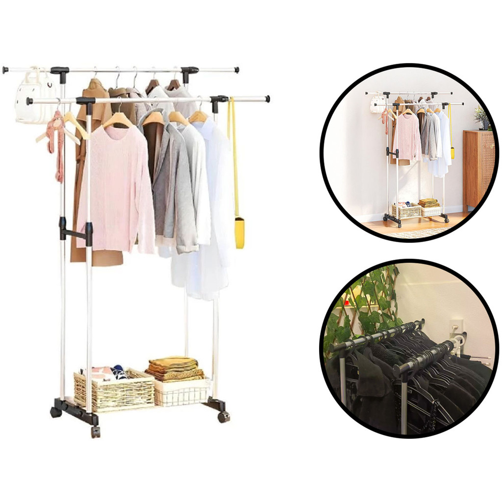Arara Dupla Regulável Organizador Para Roupas Cabideiro Closet Com Sapateira Rodinhas Top Rio em Oferta na Shopee
