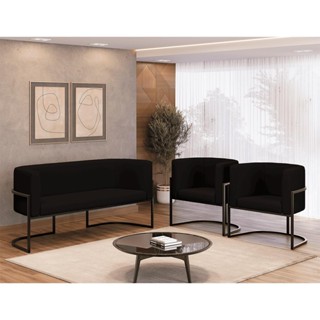 Kit 2 Poltronas + Sofá 2 Lugares Base de Metal Black Veludo em Oferta na Shopee