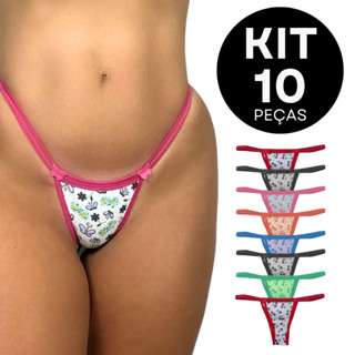 Kit 10 Calcinhas Fio Dental Algodão Tanga Sexy Estampadas em Oferta na Shopee