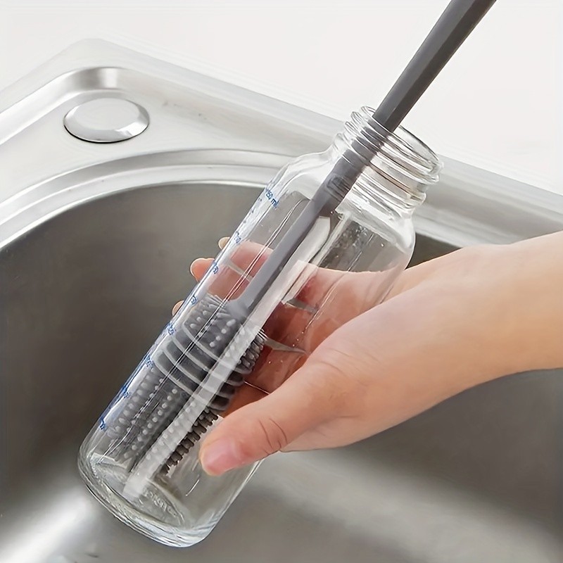 Escova para Lavagem de Copos e Garrafas de Leite em Silicone com Cabo Longo para Doméstico...