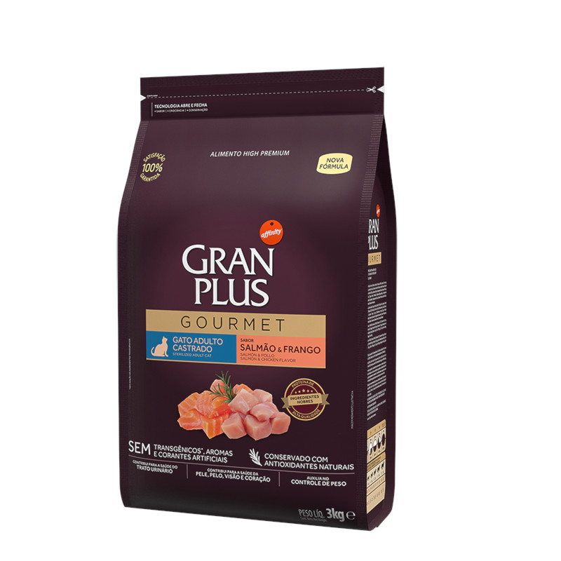 Ração Granplus Gourmet para Gatos Adultos Castrados Salmão e Frango 3kg em Oferta na Shopee