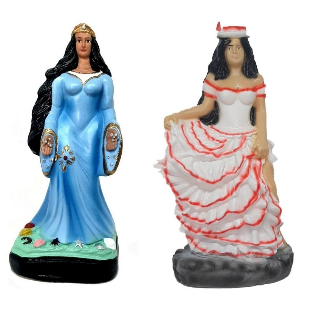 Escultura Estatueta Estátua Orixá Iemanjá E Pombagira Malandra Maria Navalha Umbanda Candomblé Imagem Em Gesso 22cm Altar Congá Porteira Tronqueira