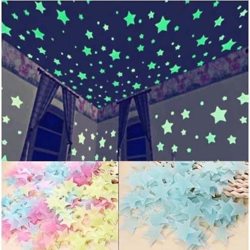 300/200/100 Pçs Adesivo de Estrela Colorida que Brilha No Escuro  / Adesivo Plástico Luminoso para Decoração de Casa em Oferta na Shopee