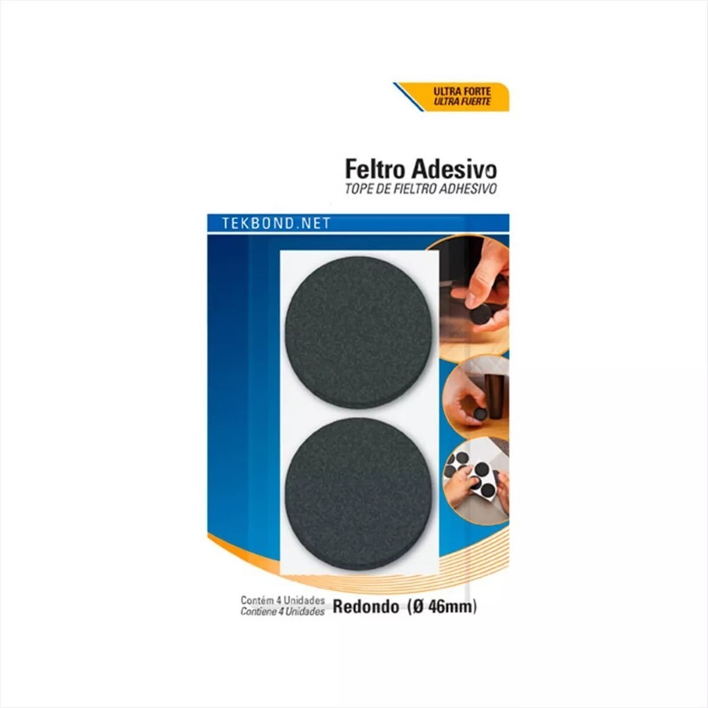 Feltro Adesivo Tek Bond Redondo Preto 46mm com 4 Unidades