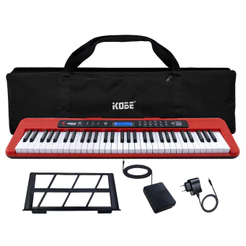 Kit Teclado Musical Kobe KB-300 5/8 61 Teclas Sensíveis ao Toque com Pedal Sustain e Capa Preta