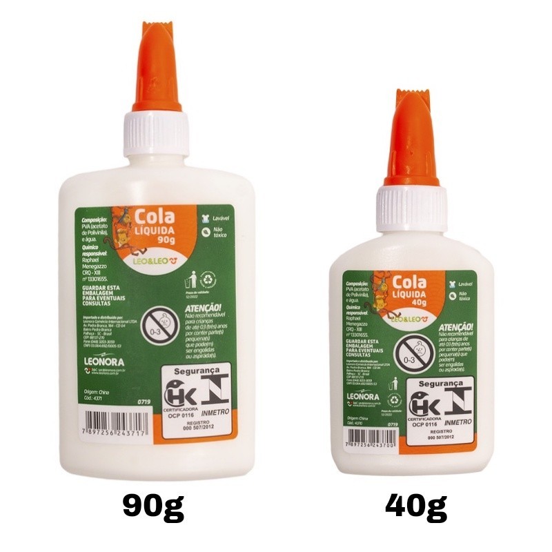 Cola Escolar Líquida Branca 40g e 90g com espátula Leo&Leo em Oferta na Shopee
