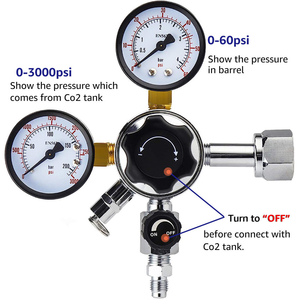 Regulador De Co2 W21.8 , Kegerator De Barril Homebrew 3000PSI De Medidor Duplo De Pressão Com Válvula De Alívio De Segur