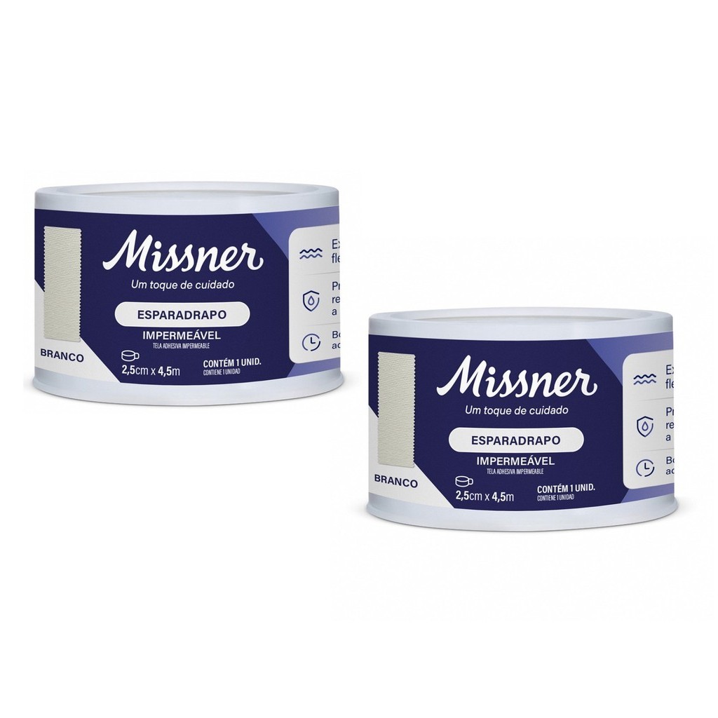 Kit 2 Esparadrapo Impermeável 2,5cm X 4,5m Branco - Missner