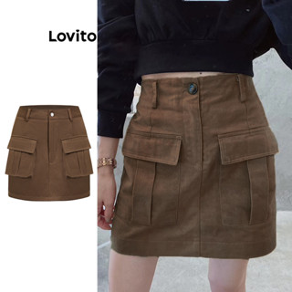 Lovito Casual Saia Feminina Floral com Botão e Bolso L73AD121