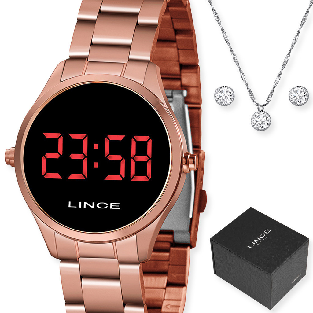 KIT RELÓGIO LINCE FEMININO LED DIGITAL ROSE MDR4618L VXRX
