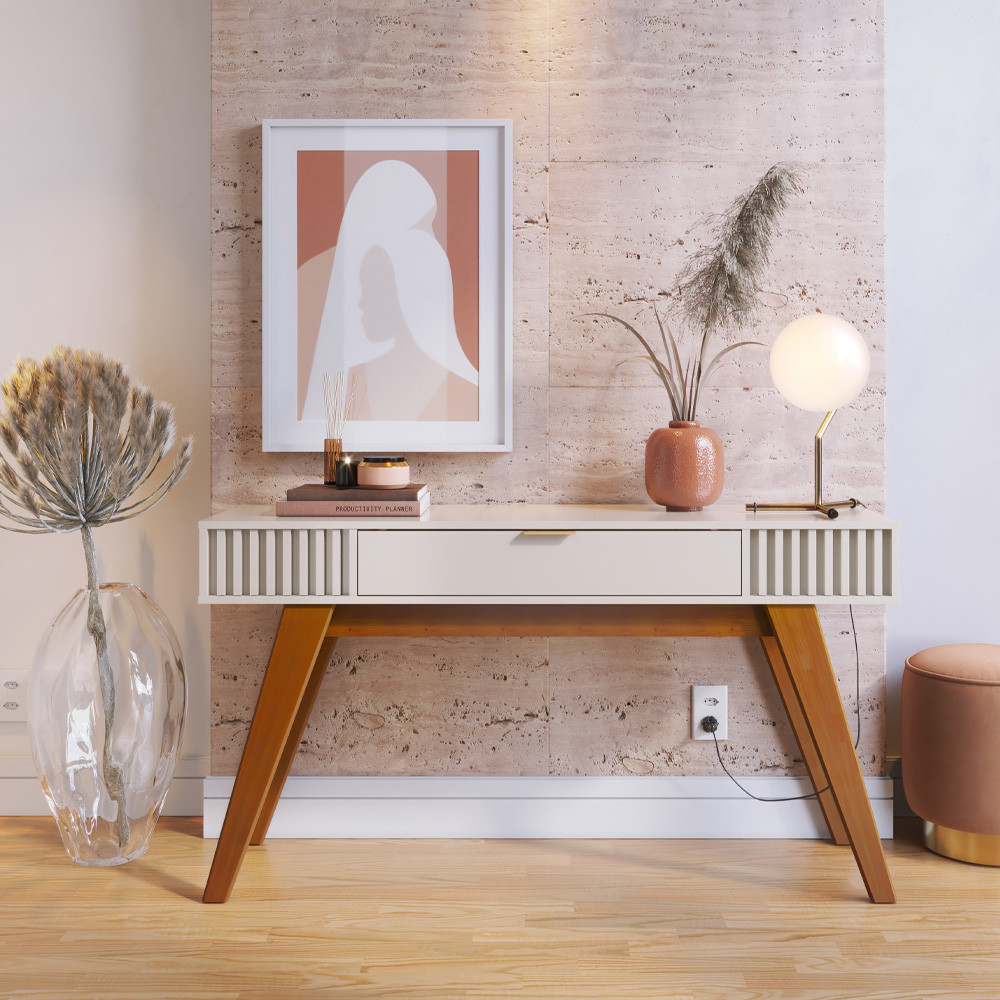 Aparador Decorativo Para Sala de Estar 01 Gaveta Delta C04 Freijó Off White - Lyam Decor em Oferta na Shopee