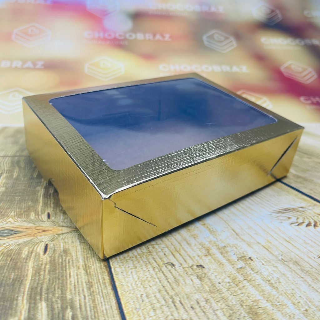 10~50 CAIXA LAMINADA C/ VISOR (12 DOCES) 4x16x12 cm OURO 4673// - Stationery