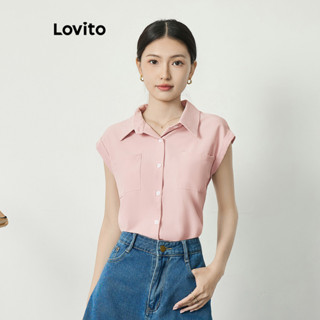 Lovito Casual Blusa com Bolsos Simples para Mulheres L77ED022