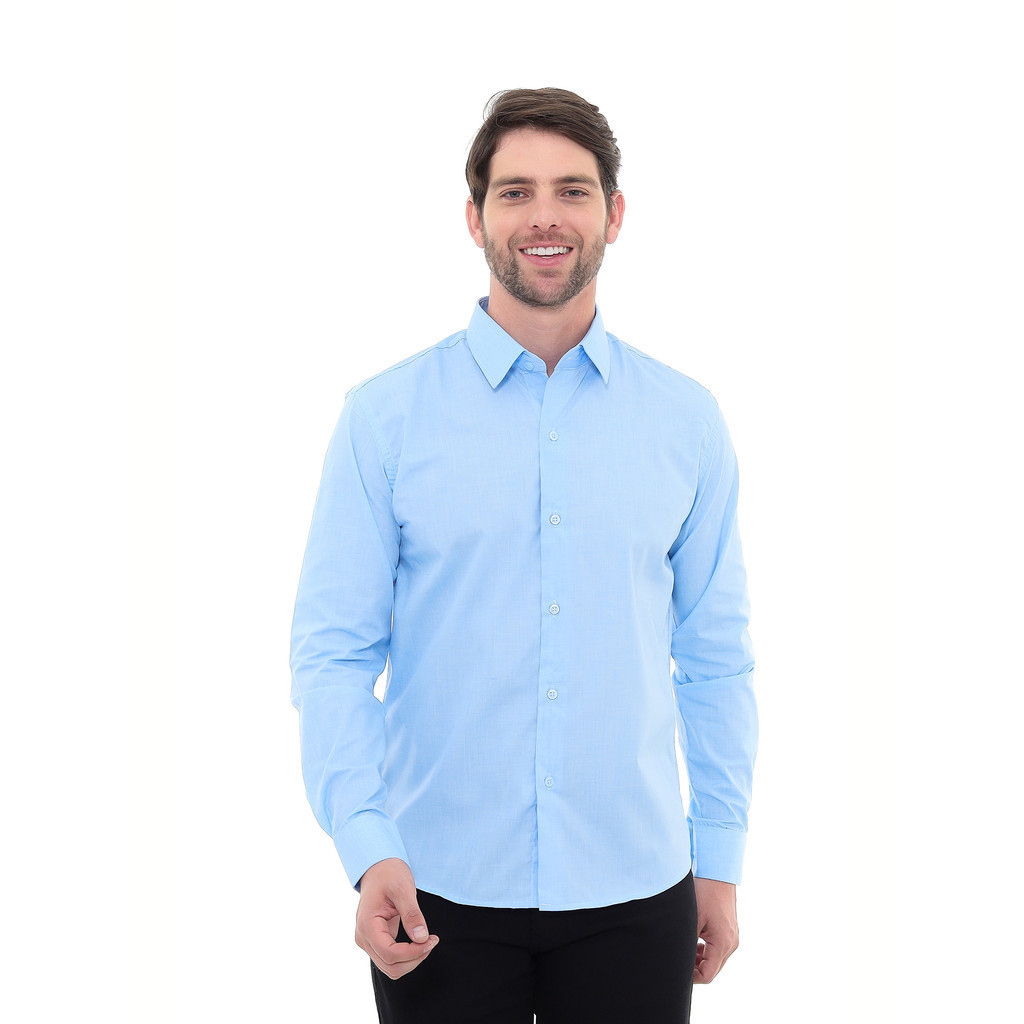 Camisa Social Masculina Premium Tipo Linho Azul Claro
