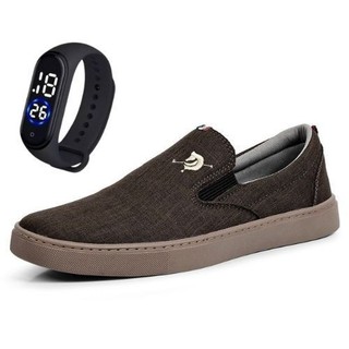 Slip On Casual Masculino Sapatenis Polo Confort Tênis Calce Facil Iate Mega Oferta + Relógio