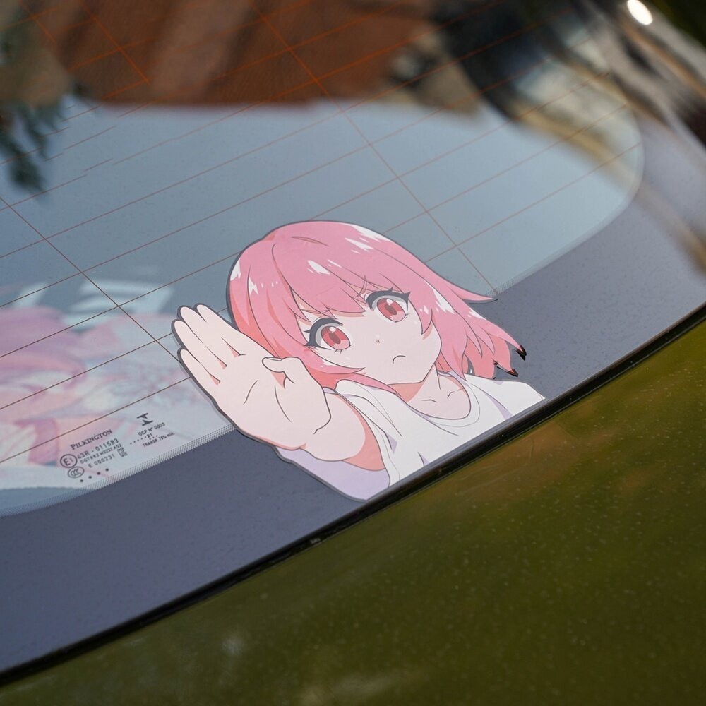 JDM Pink Noise PNSG YOKO Reflective Car Stickers Cartoon Pink Girl Motorcycle Stickers, adequado