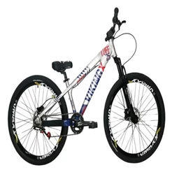 Bicicleta Vikingx Prata Azul Aro 26 Single Wheeling Freio Hidráulico