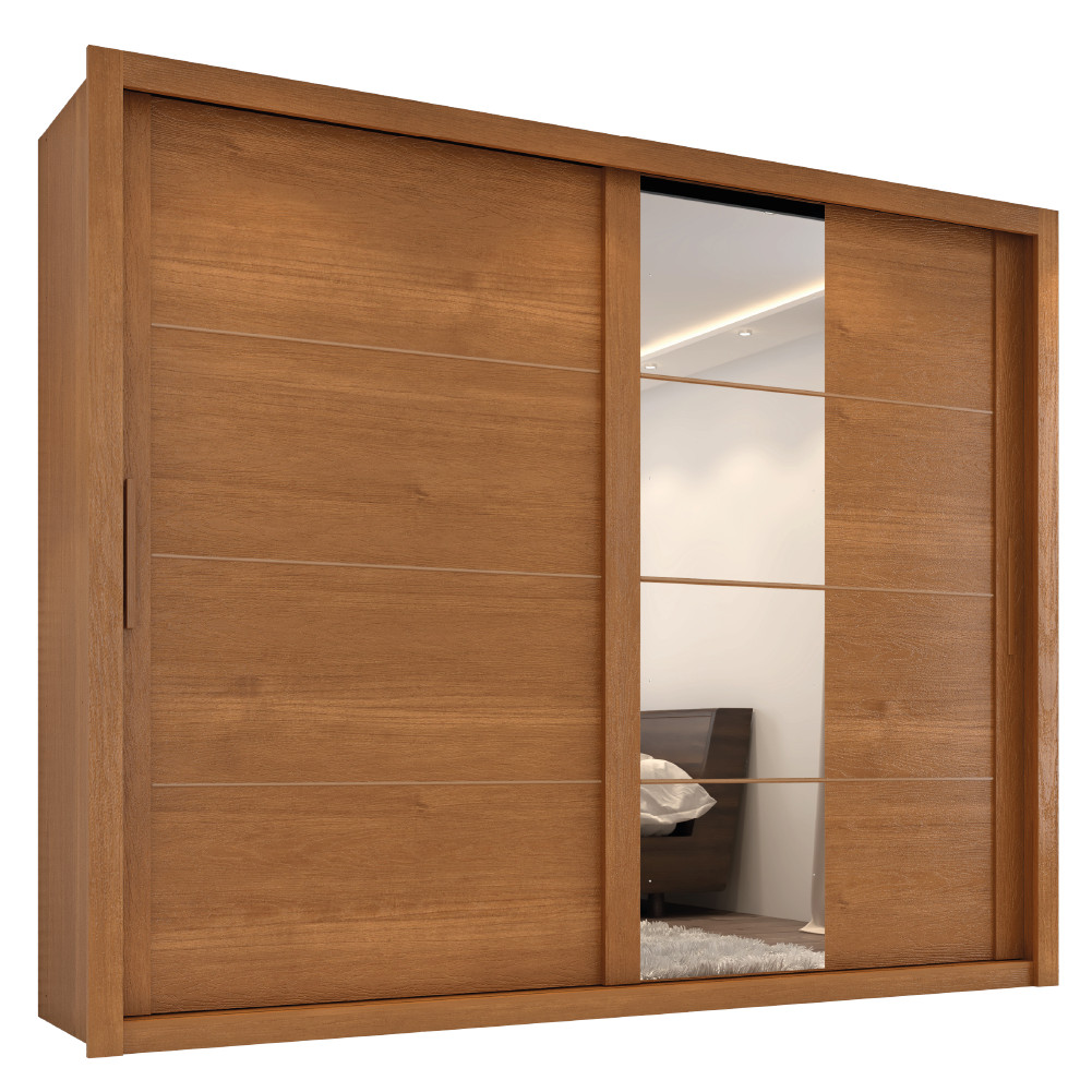Guarda Roupas Casal com Espelho 2 Portas de Correr 6 Gavetas Imperador Madeirado Zanzini - Home & Living