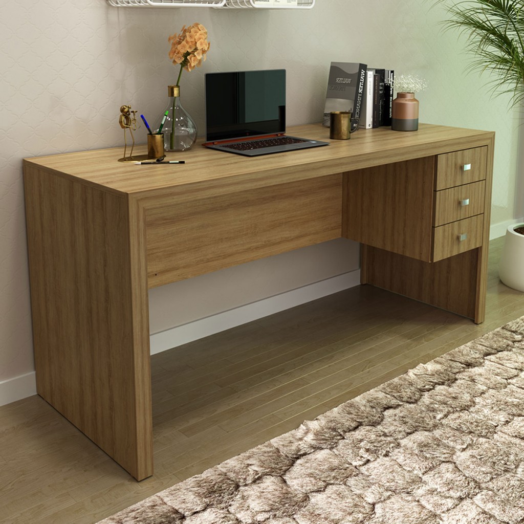 MESA ESCRITÓRIO 3 GAVETAS ME 4113 TABACO - TECNO MOBILI - Home & Living