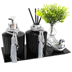 Kit Lavabo Preto Brilhante 250ml Sabonete E Difusor C/ Bandeja