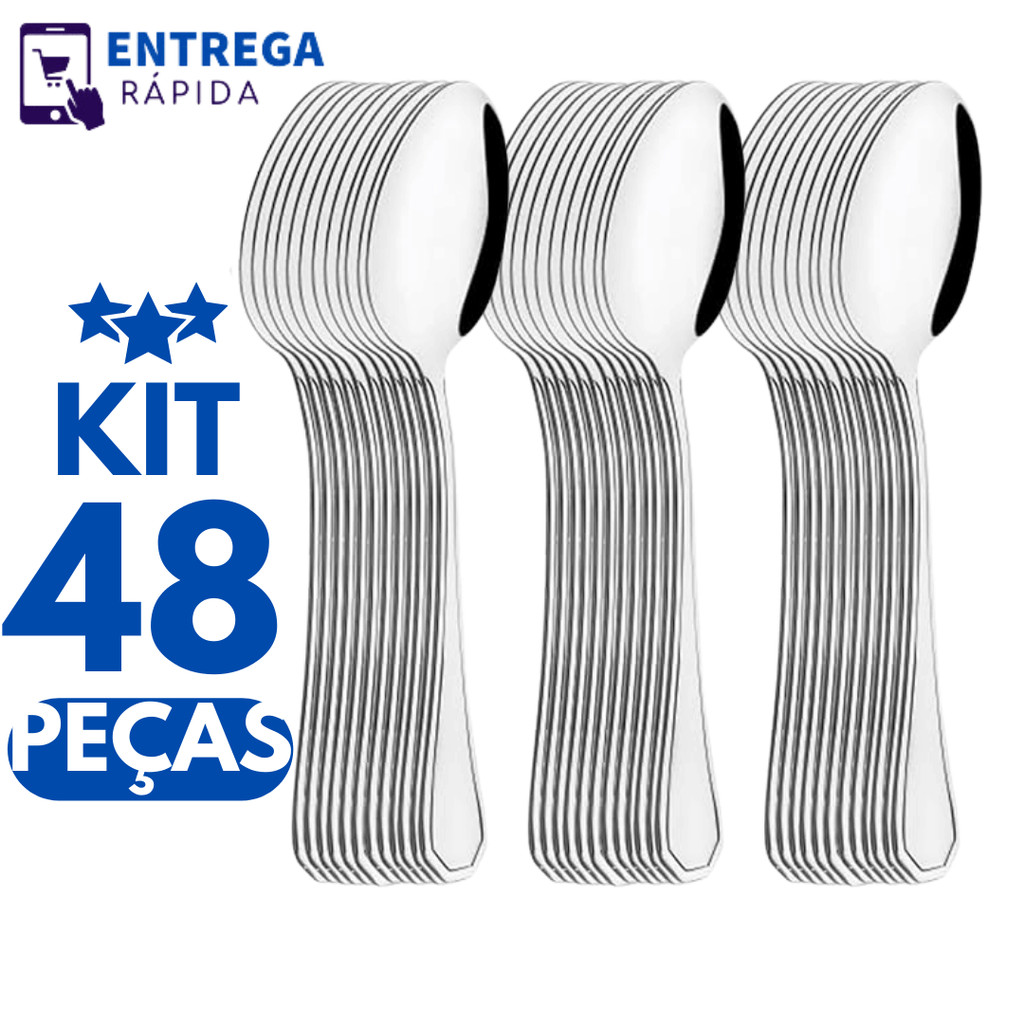 Kit 48 Peças Jogo de Colheres de Mesa em Aço Inox Colher de Sopa 18cm