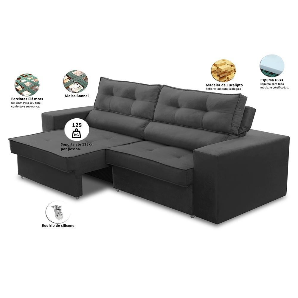 Detalhes do Sofá Retrátil e Reclinável 2 lugares 1,90m com Molas Mirela Suede Cinza Adonai Estofados