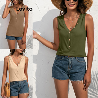 Lovito Regata Casual Com Botão Liso Para Mulheres LNL43144