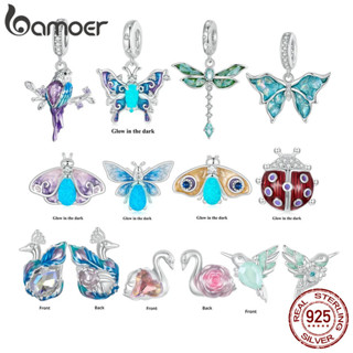 Bamoer 925 Sterling Silver Luminous Butterfly Beads Esmalte Arco-Íris De Insetos Para Mulheres Pulseira De Bricolagem Acessórios